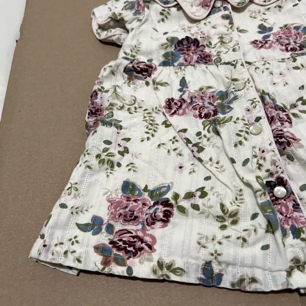OldNavy Vintage Baby Floral Dress 3-6 Mos Collar Cotton Floral Pearl Snaps Lined